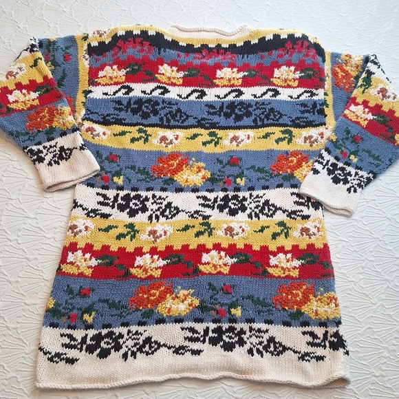 Forenza Vintage 80s Knit Sweater Women’s Size M Chunky Floral Ramie & Cotton HT - Picture 5 of 6